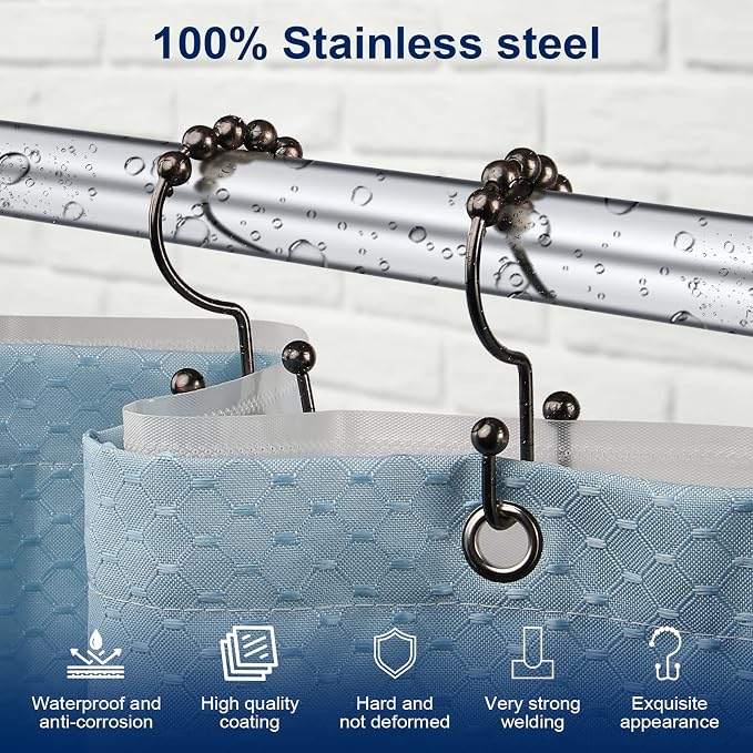 Shower Curtain Hooks, Sturdy Stainless Steel Double Sided Shower Hooks Rings - Image 2