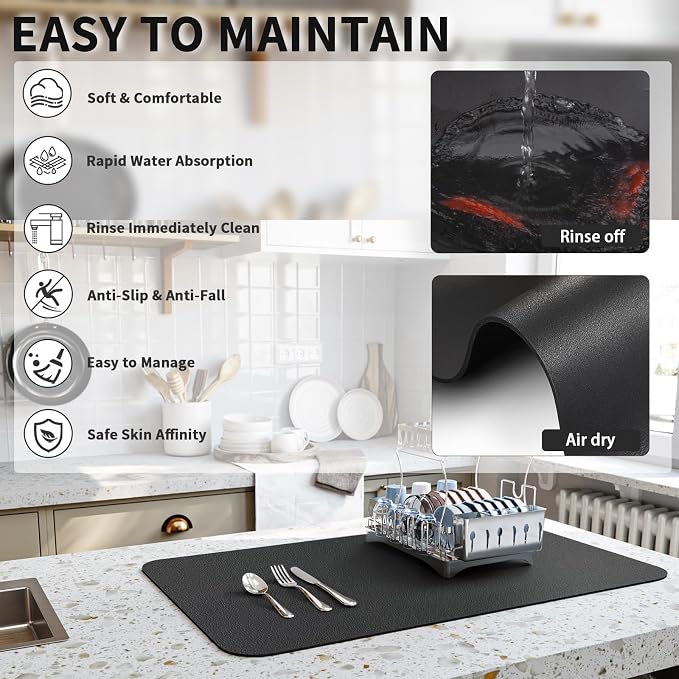 Dish Drying Mat for Kitchen Counter, Heat Resistant Drainer Mats - Image 4