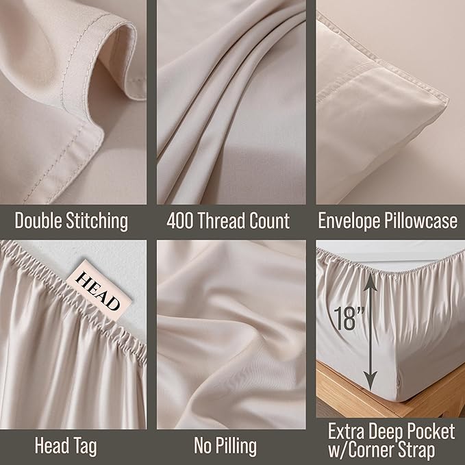 Bella Coterie Luxury Bamboo Viscose Full Size Sheet Set | 100% Organically Grown | Ultra Soft | Cooling for Hot Sleepers | 18" Deep Pocket [Dune]