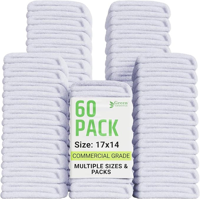 GREEN LIFESTYLE 60-Pack Cotton Wash Cloths – 14"x17" Absorbent Cleaning Rags by GreenLifeStyle