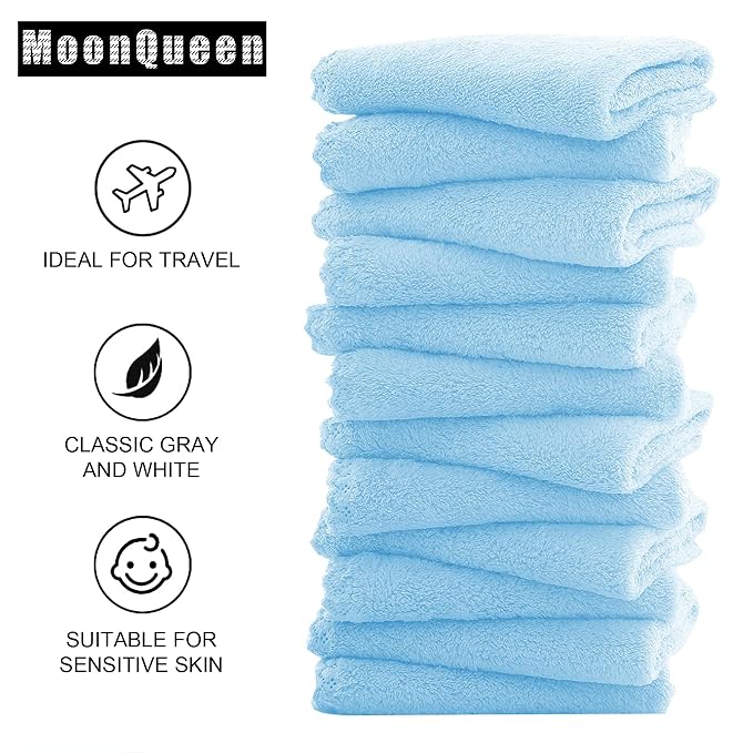 MOONQUEEN Microfiber Facial Cloths Fast Drying Washcloth 12 Pack - Image 4