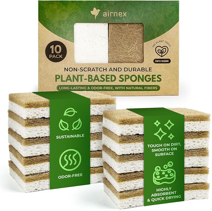 10 Pack Biodegradable Natural Kitchen Sponge by Airnex