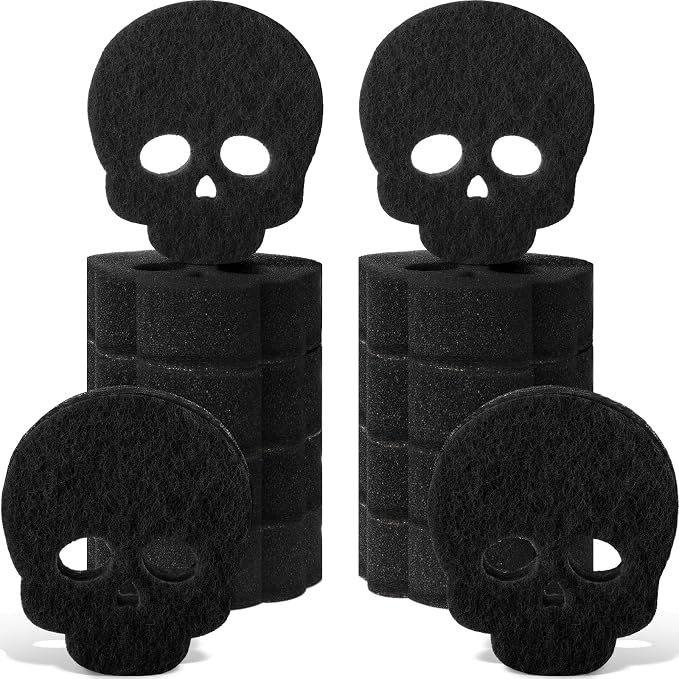 Tioncy 12 Pack Skull Sponges Bulk Gothic Dual Sided Scrubber Black Skull by Tioncy