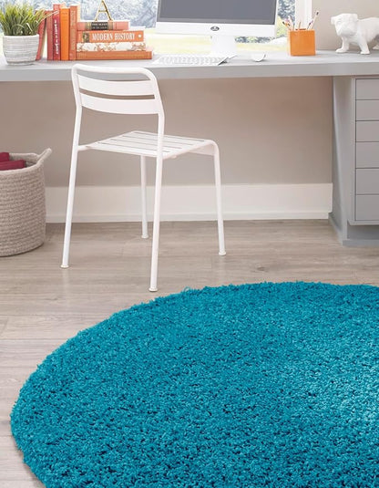Unique Loom Solid Shag Collection Area Rug (4' 1" Round, Turquoise)