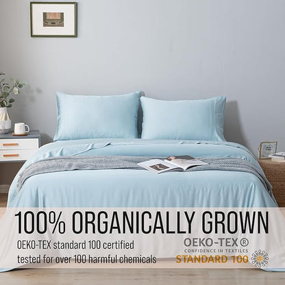 Bella Coterie Luxury Bamboo Viscose Queen Size Sheet Set | 100% Organically Grown | Ultra Soft | Cooling for Hot Sleepers | 18" Deep Pocket [Coastal Blue]