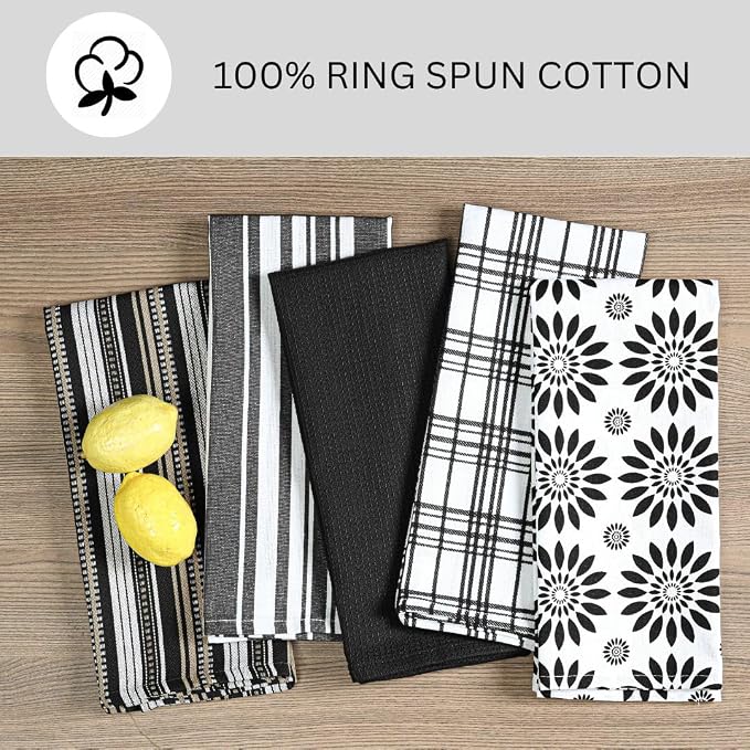 Assorted Kitchen Towels Large 16x26 Inch 100% Cotton Set of 5 - Image 2