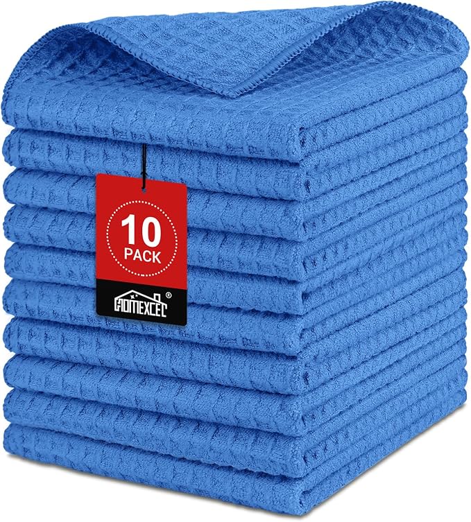 HOMEXCEL Waffle Weave Microfiber Towel, 10 Pack Lint Free Cleaning Rags by HOMEXCEL