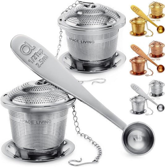 Tea Infuser Set of 2 with Tea Scoop & Drip Trays by ApaceLiving