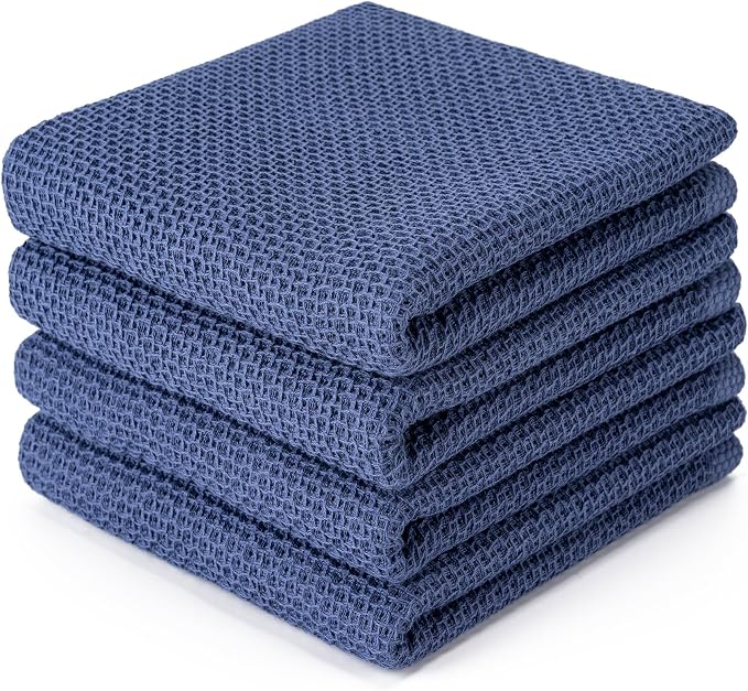 BOOMIBOO 4-Pack Dish Towels, 100% Cotton Waffle Weave, Ultra Soft Absorbent by BOOMIBOO