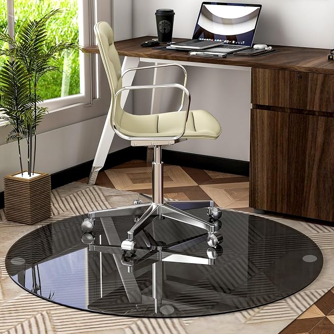 55" x 55" Round Tempered Glass Chair Mat - Image 5