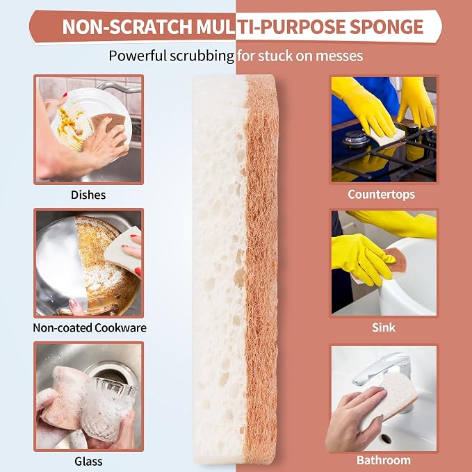 HOMERHYME Natural Dish Sponge 24 Pack, Non-Scratch Scrub Sponge, Eco - Image 4