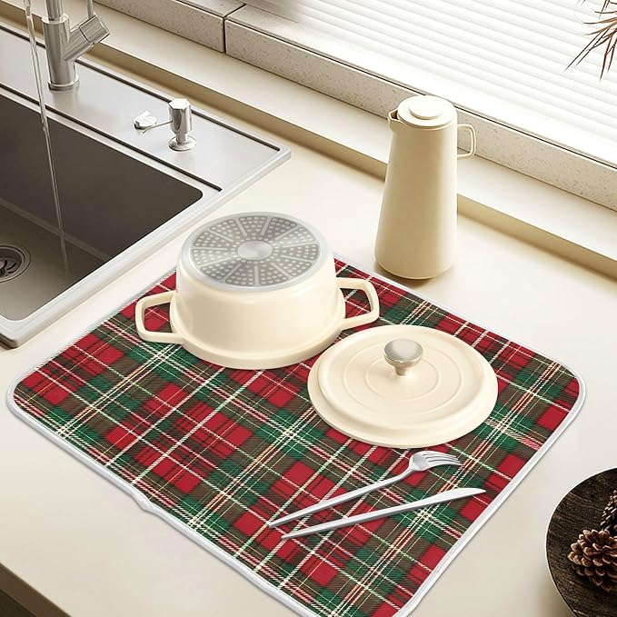 Christmas Red Green Buffalo Checkered Dish Drying Mat - Image 5