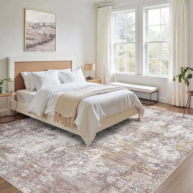Washable 10X12 Area Rug: Modern Abstract Soft Non-Slip Indoor Rugs - Low Pile Stain Resistant Rug for Living Room Bedroom Dining Room Playroom Office(Golden Brown,10'x12')