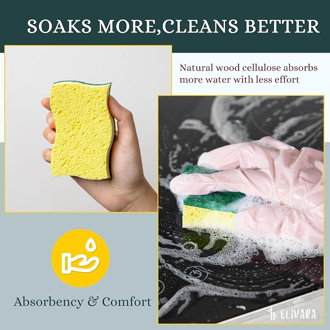 Kitchen Sponges – 12 Pack – Non-Scratch Dual-Sided Cellulose Scrub Sponges - Image 4