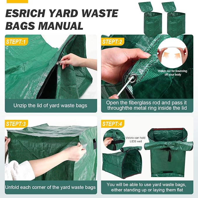2 Pack 53 Gallons Yard Waste Bags, Reusable Heavy Duty Lawn and Leaf Bags - Image 3