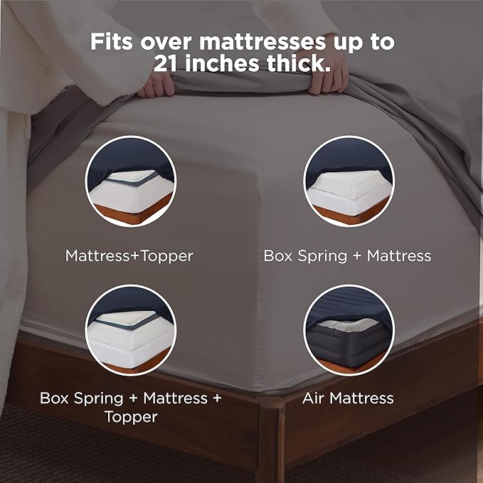 Bedsure Deep Pocket King Sheet Set - Fits Mattresses Up to 21 Inches Thick - 4 Piece GentleSoft Bed Sheets, Moisture Wicking, Soft & Cooling Bedsheet & Pillowcases, Easy & Secure Fit, Navy