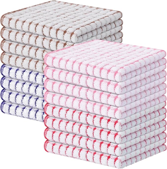 Kitinjoy Cotton 16 Pack Terry Kitchen Dish Cloths, 12 x 12 Inches Super Soft by Kitinjoy