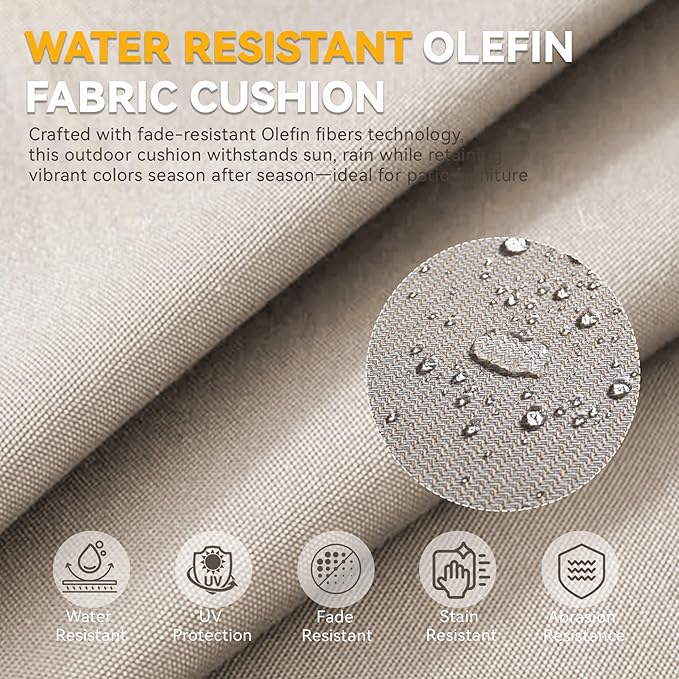 Outdoor Cushion Set for Furniture Patio Furniture, UV Resistant, Water Resistant - 6 Inch Thick Foam Garden Cushions– 24x24 Inch Patio Seat Covers for Chair/Sofa/Couch | Beige | 3-Pack |