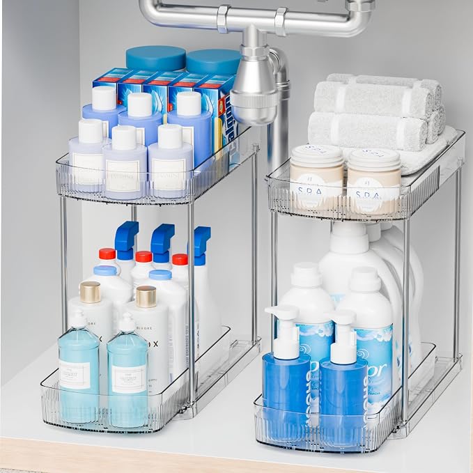 2 Pack Large Pull Out Bathroom Organizers and Storage, 2 Tier 12.8″ Tall by Yieach