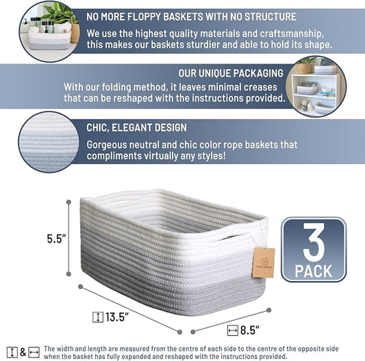 NaturalCozy 13.5”x8.5”x5.5” Rectangle Storage Baskets - Image 2