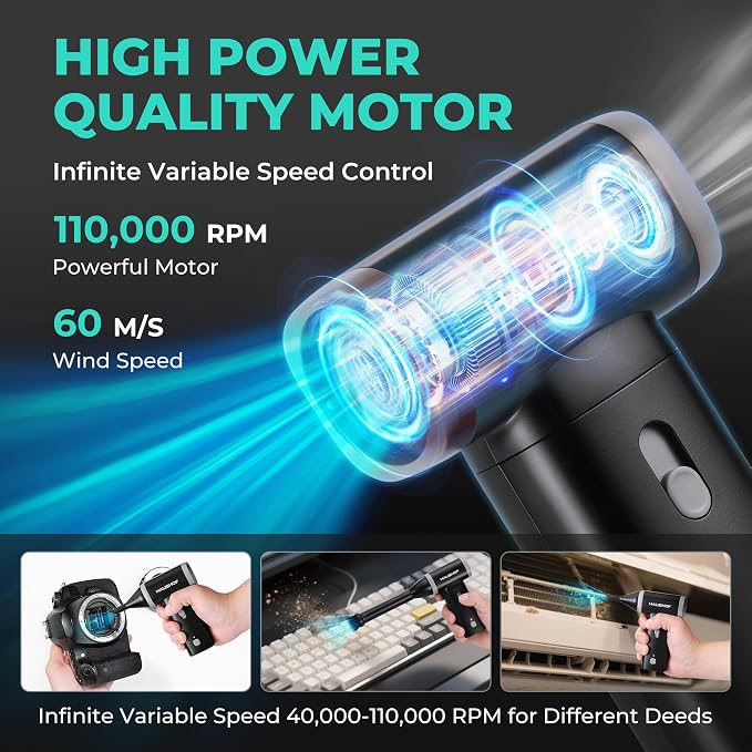 HAUSHOF 8V Mini Electric Air Duster-110, 000RPM High Power Compressed Air blower - Image 4