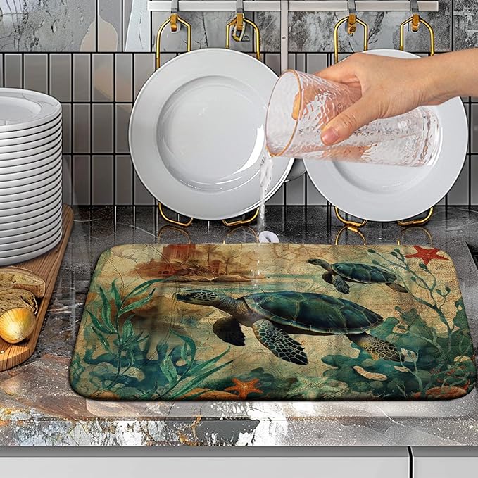 Vintage Ocean Sea Turtle Dish Drying Mats - Image 5