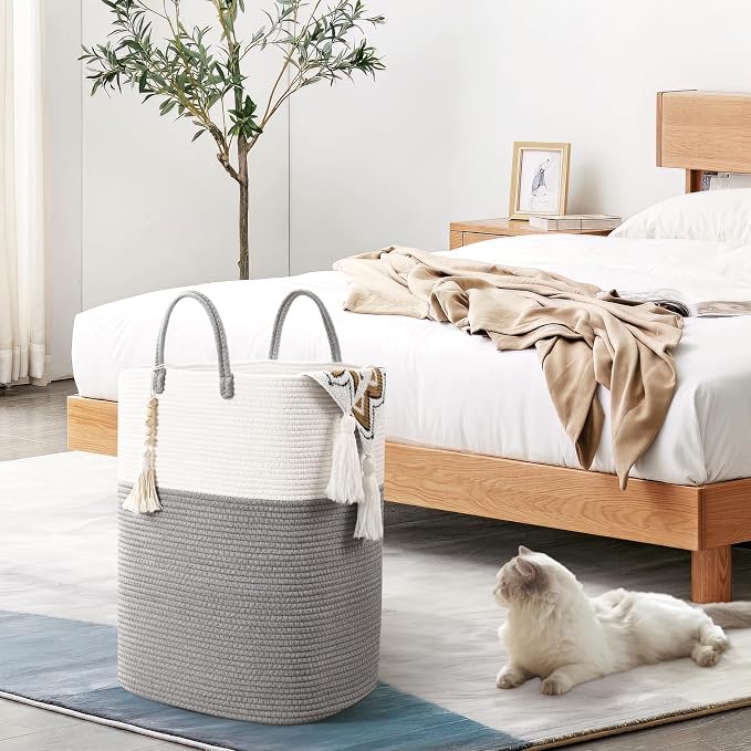 Woven Laundry Basket for Clothes, 50L Large Rectangle Laundry Hampers - Image 4