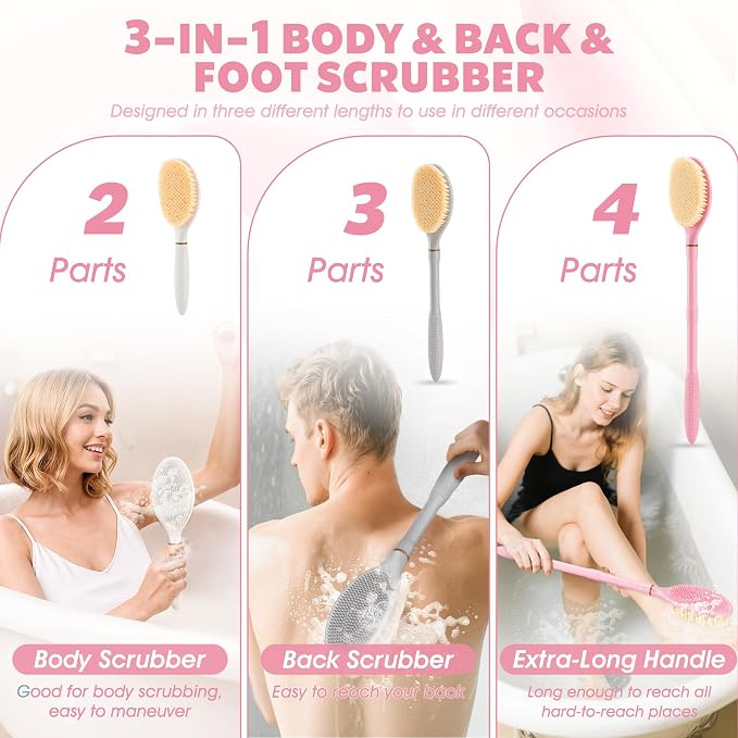 New Foot Brush & Back Scrubber Set 2PCS, 10.2''- 27.5'' Adjustable Foot Scrubber - Image 4