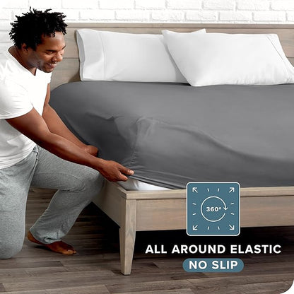 Bare Home Fitted Bottom Sheet King Size - Premium 1800 Microfiber - Ultra-Soft Hotel Luxury - Deep Pocket - Durable and Long Lasting - Fitted Sheet (King, Grey)