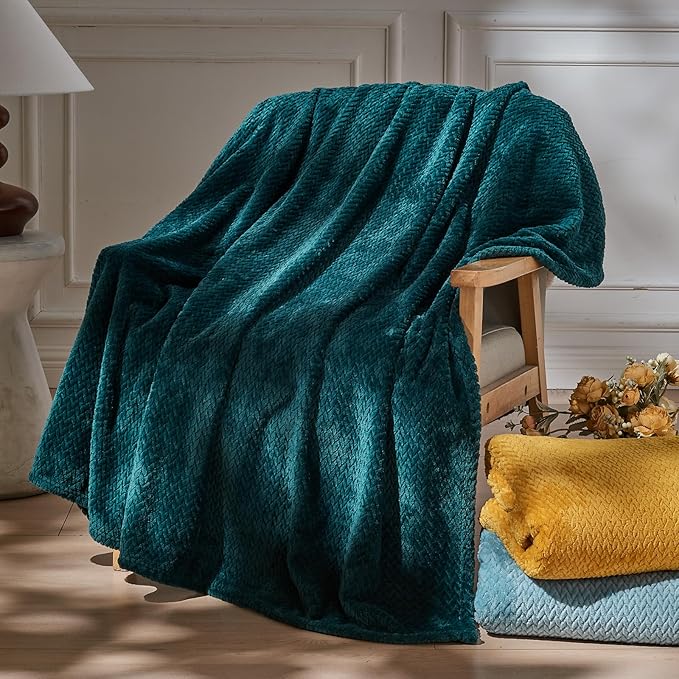 NEWCOSPLAY Super Soft Throw Blanket Dark Teal Premium Silky Flannel Fleece Leaves Pattern Lightweight Bed Blanket All Season Use (Dark Teal, Throw(50"x60"))