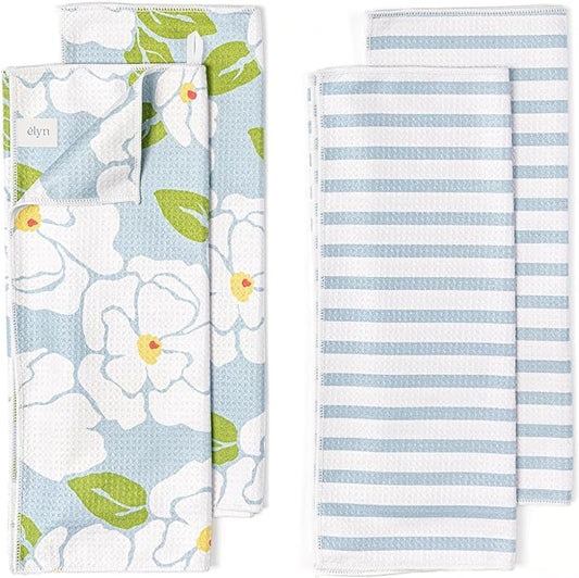 ELYN Microfiber Kitchen Dish Towel Set, Quick-Dry & Absorbent Waffle Weave by ELYN