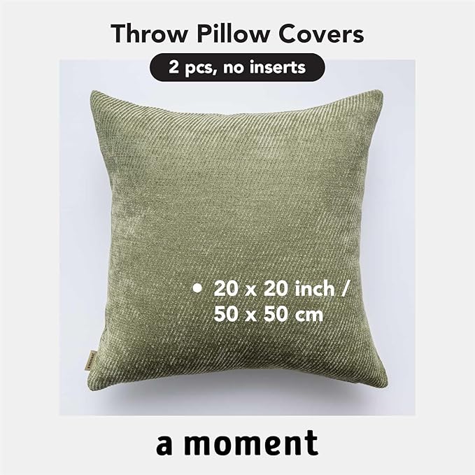 a moment Pack of 2 Decorative Christmas Chenille Throw Pillow Covers with Twill Cushion Covers for Sofa Living Room Couch Bed 20x20 Inch Moss Green