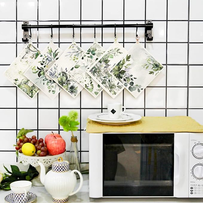 Morigins 6 Pieces Swedish Kitchen Dishcloths Green Eucalyptus Cleaning Cloths - Image 6