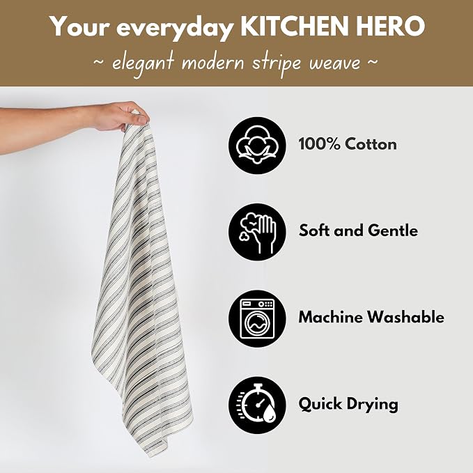 Native Fab 4 Pack Farmhouse Modern Stripe Kitchen Dish Towels Cotton Super - Image 4