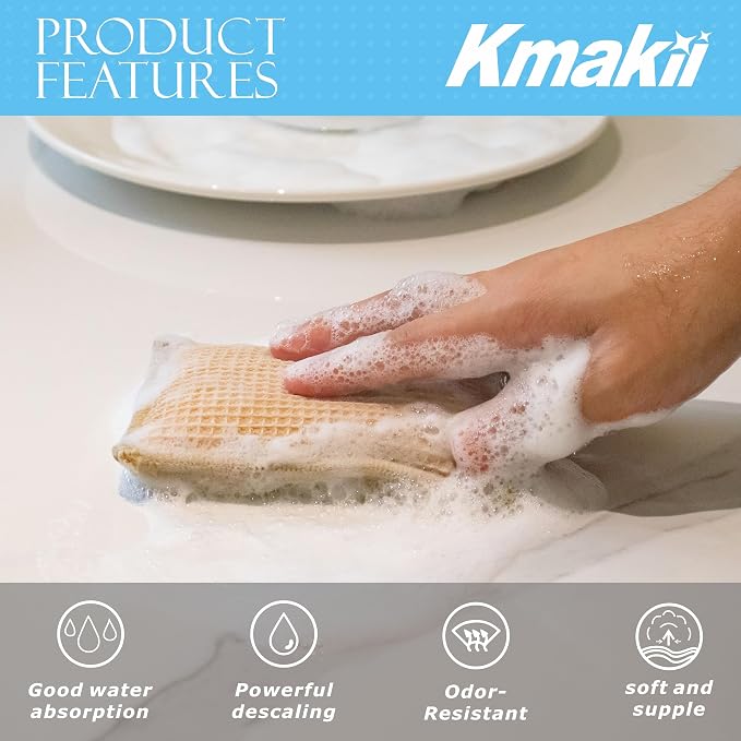 KMAKII Bamboo Kitchen Sponges Dish Sponges Natural Cleaning Sponges Beige 6 Pack - Image 5