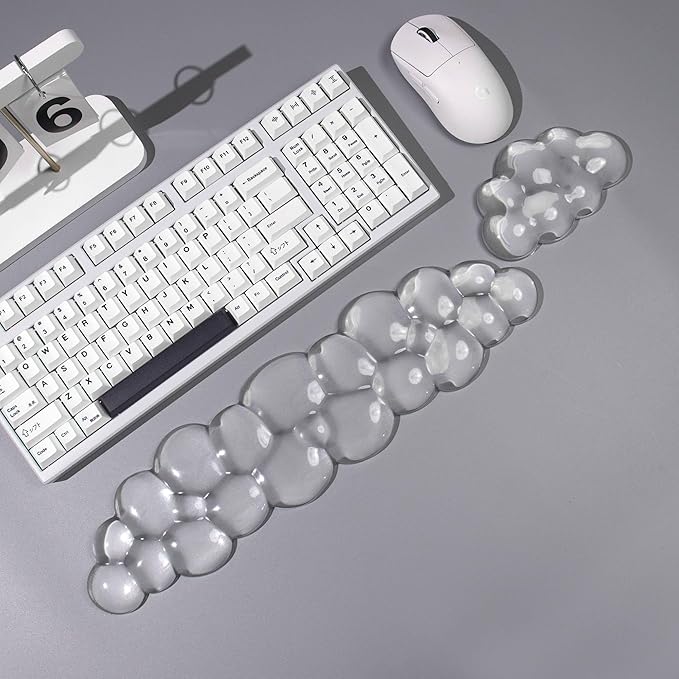 Ergonomic Cloud Gel Keyboard and Mouse Wrist Rest Set – White Clear Wrist Rest - Image 2
