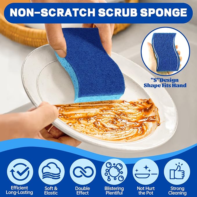 12 Count Non-Scratch Dish Sponges Kitchen, Long Lasting Cleaning Sponges - Image 4
