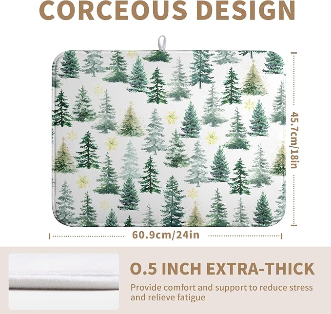 Christmas Trees Dish Drying Mat 18x24 Inch Large Size Winter Dish Dry Mats - Image 4