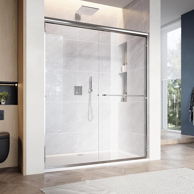 SUNNY SHOWER 60 in.W x 72 in.H Glass Shower Door, Semi Frameless Double Sliding by SUNNYSHOWER