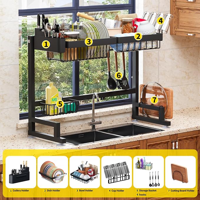 Over Sink Dish Drying Rack Snap-On Design Large Dish Drainer Storage Counter - Image 8