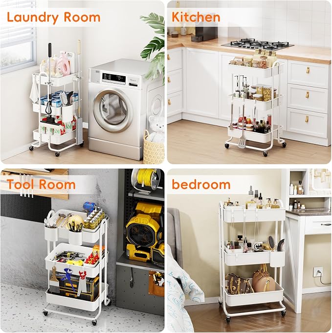 3 Tier Metal Rolling Utility Cart Organizer, Cleaning Supplies Carts - Image 8
