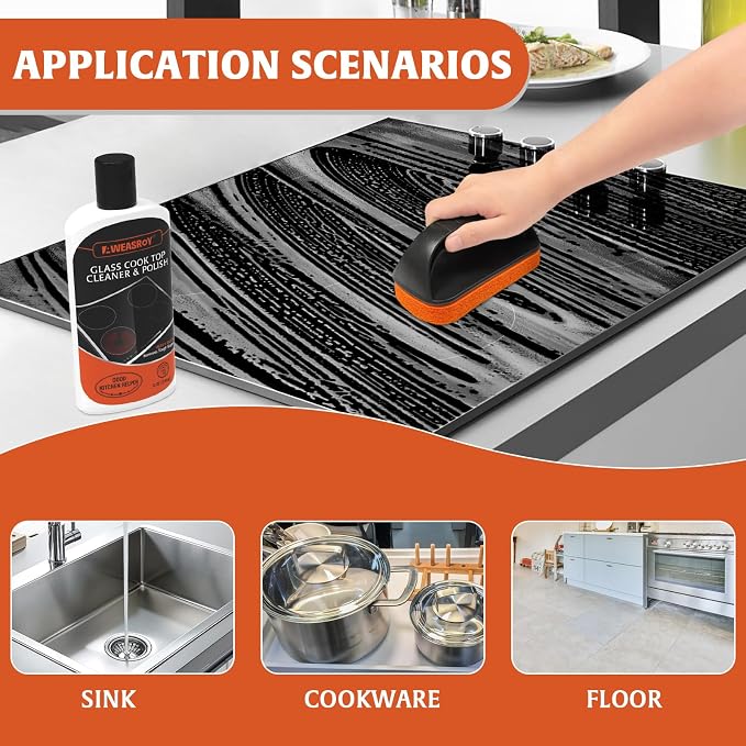 Glass Stove Top Cleaner Kit 12 oz, Cooktop Cleaner and Polish Non-Abrasive No - Image 3