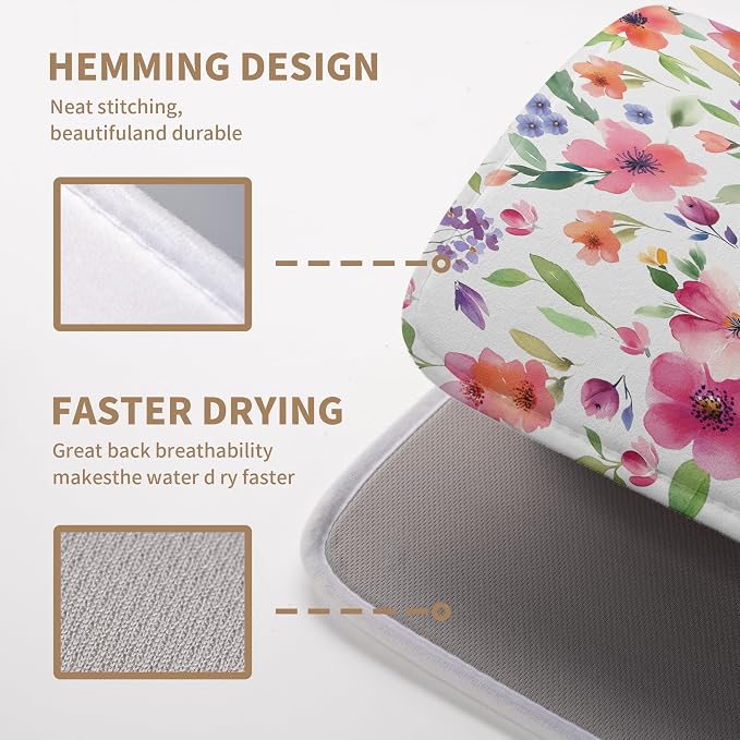 Spring Floral Dish Drying Mat Flowers Summer Kitchen Mat Dish Drying Pad - Image 3