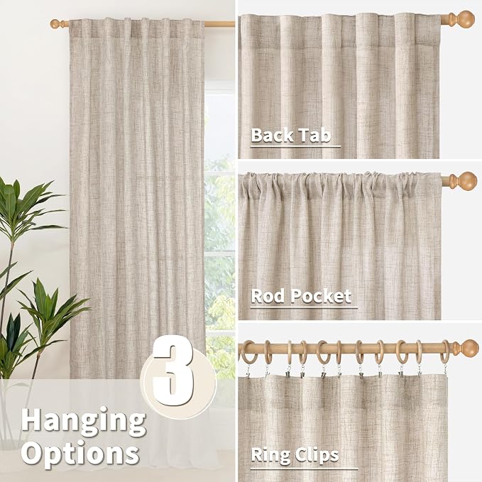 YoungsTex Natural Linen Curtains 84 Inch Length 2 Panels Rod Pocket Light - Image 6
