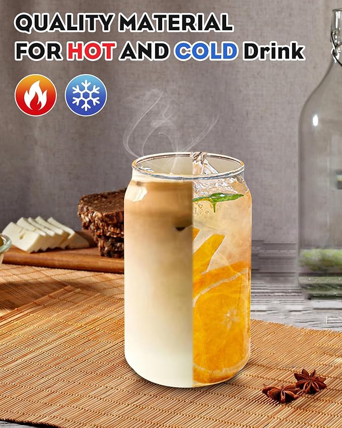Drinking Glasses with Bamboo Lids and Glass Straw 8PCS Set, 16oz Glass Cups - Image 2