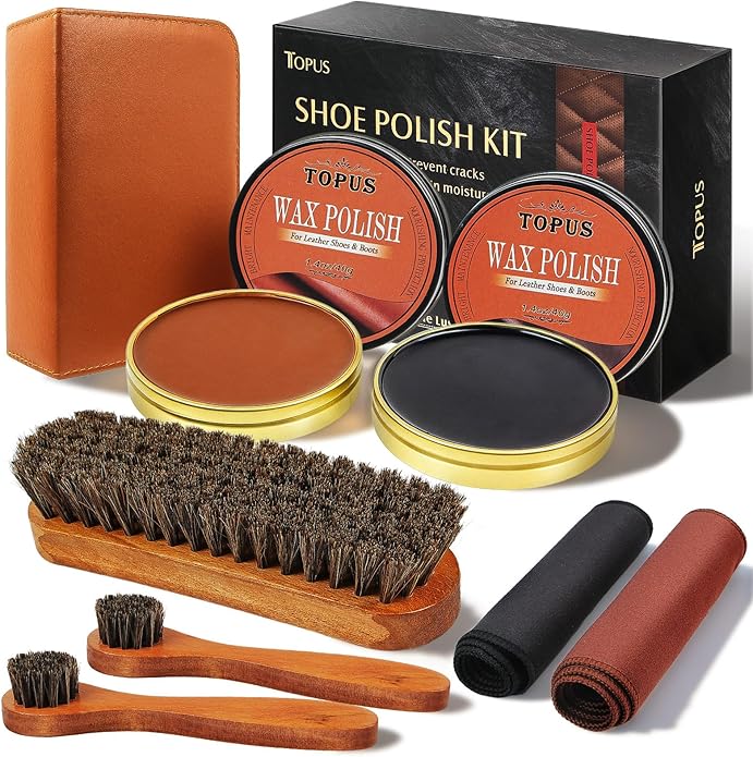 Topus 8 Pieces Shoe Polish Kit, Includes 2Pcs 1.4Oz Brown Shoe Wax, 3 Pieces by Topus
