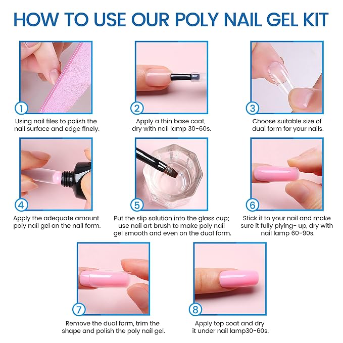 Poly Nail Gel Kit 15ml/0.5fl.oz Clear and Nude Poly Gel Nail Extension Flase - Image 7