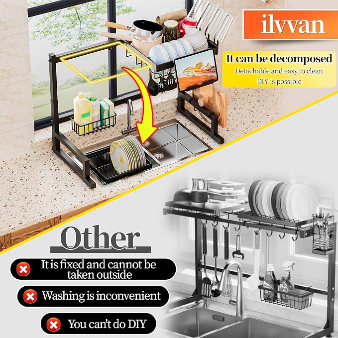 Over Sink Dish Drying Rack Snap-On Design Large Dish Drainer Storage Counter - Image 4