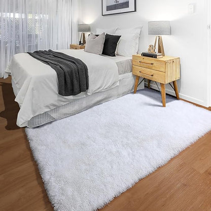 ONASAR White Area Rugs for Bedroom Fluffy, 4x6 Soft Shag Plush Bedside Rug, Living Room Indoor Floor Carpet, Washable Carpets for Nursery Kids Girls Boys Teen Baby Dorm Playroom Home Office Decor