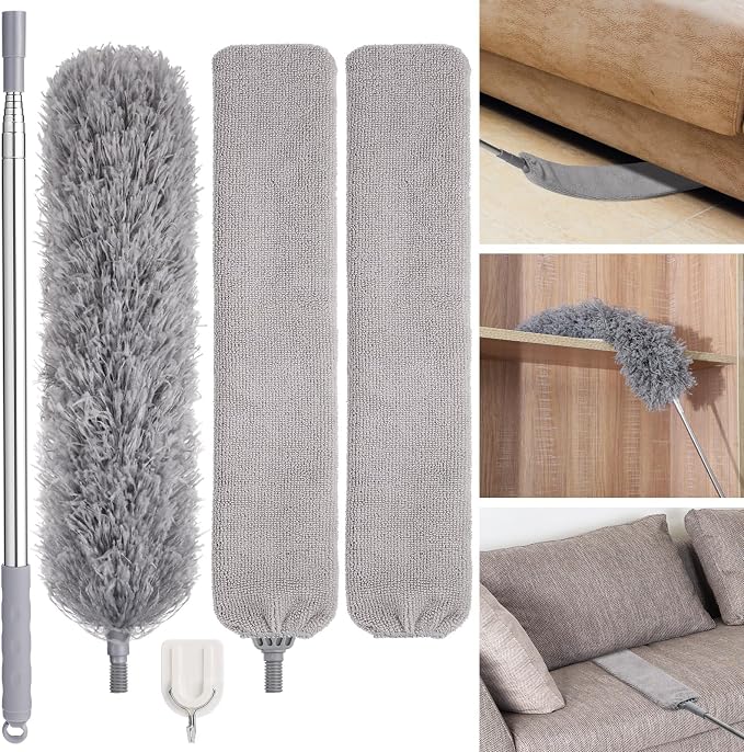 Feather Duster Set, 30-100 inch Microfiber Retractable Gap Duster - Image 2